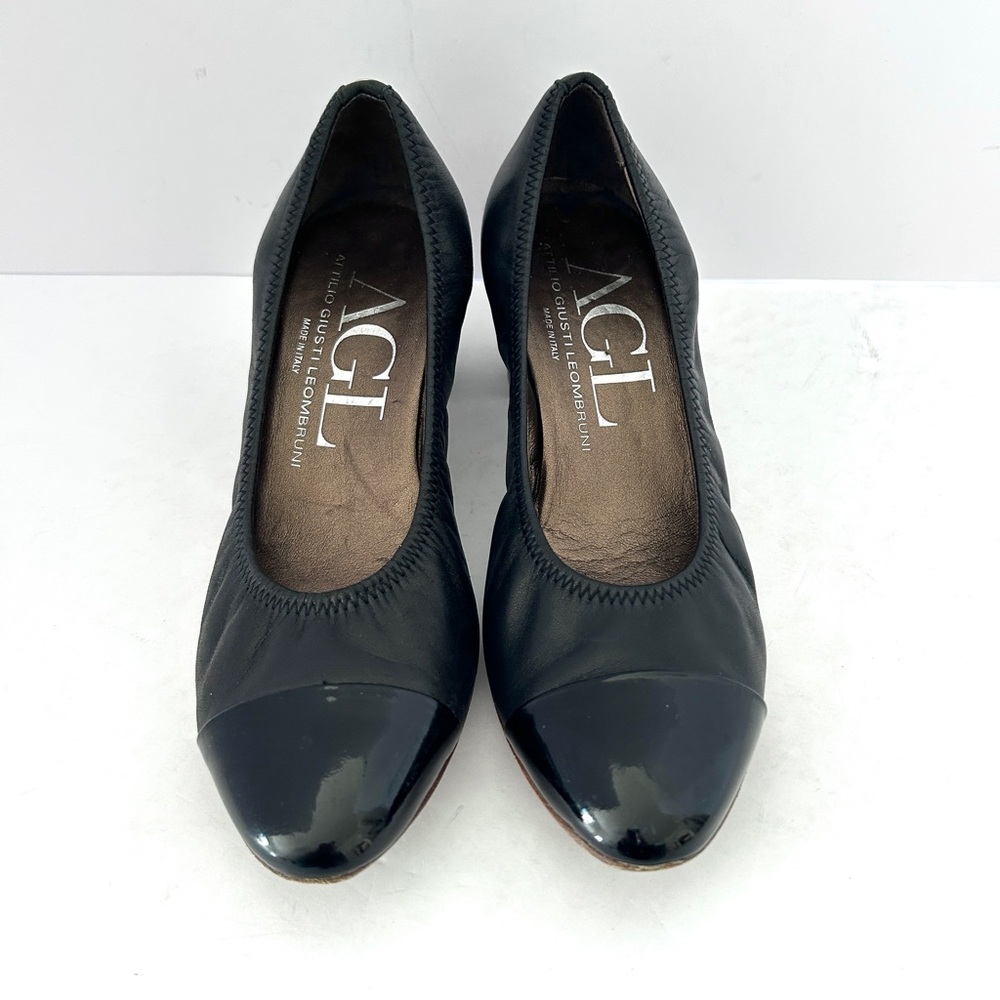 AGL Cap Toe Pump Black Spirit Patent Leather Block Heel Women's Size EU 36 US 6 - Picture 2 of 13